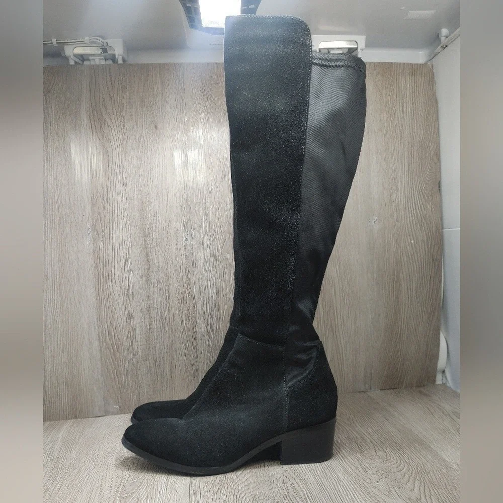 Blondo Gallo Riding Knee Boot Black Suede‎ Waterproof Block Heel 8.5 B6225